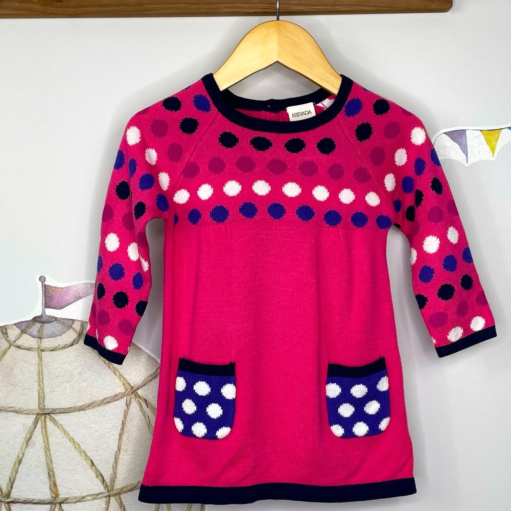 Knit Pink Polka dot Nevada Winter Girl’s Dress in size 24 M/2T 100% Cotton